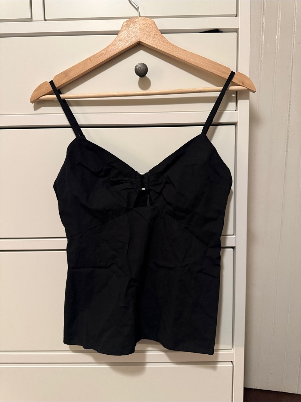 Black Spaghetti Strap Tank Top with Front Twist